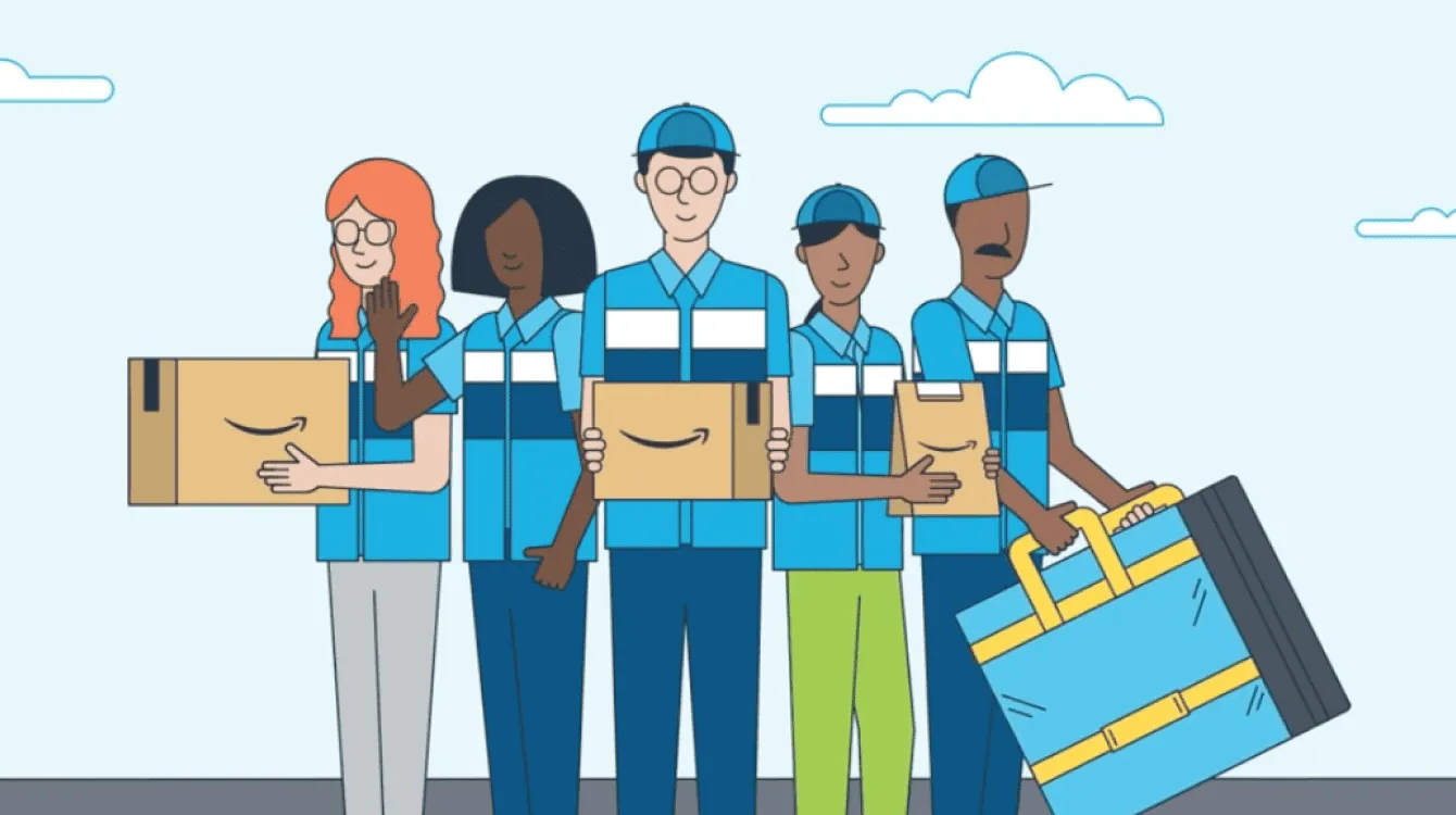Equipo de Amazon Logistics preparando entregas